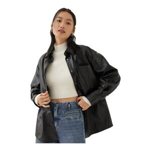 Love Bonito Austeen Relaxed Black Pleather Women's Shirt Size XS/S NWOT